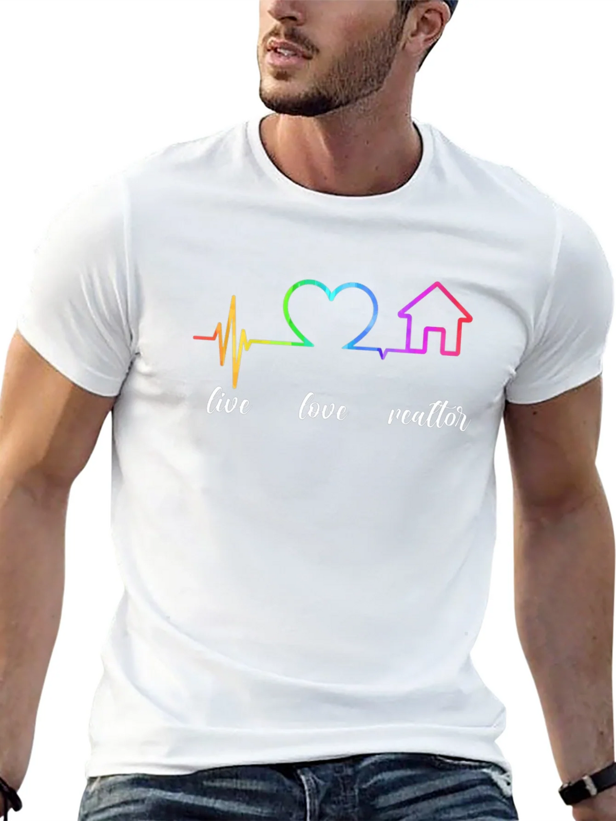 Live Love Realtor Rainbow Heartbeat Graphic T-Shirt product image 12