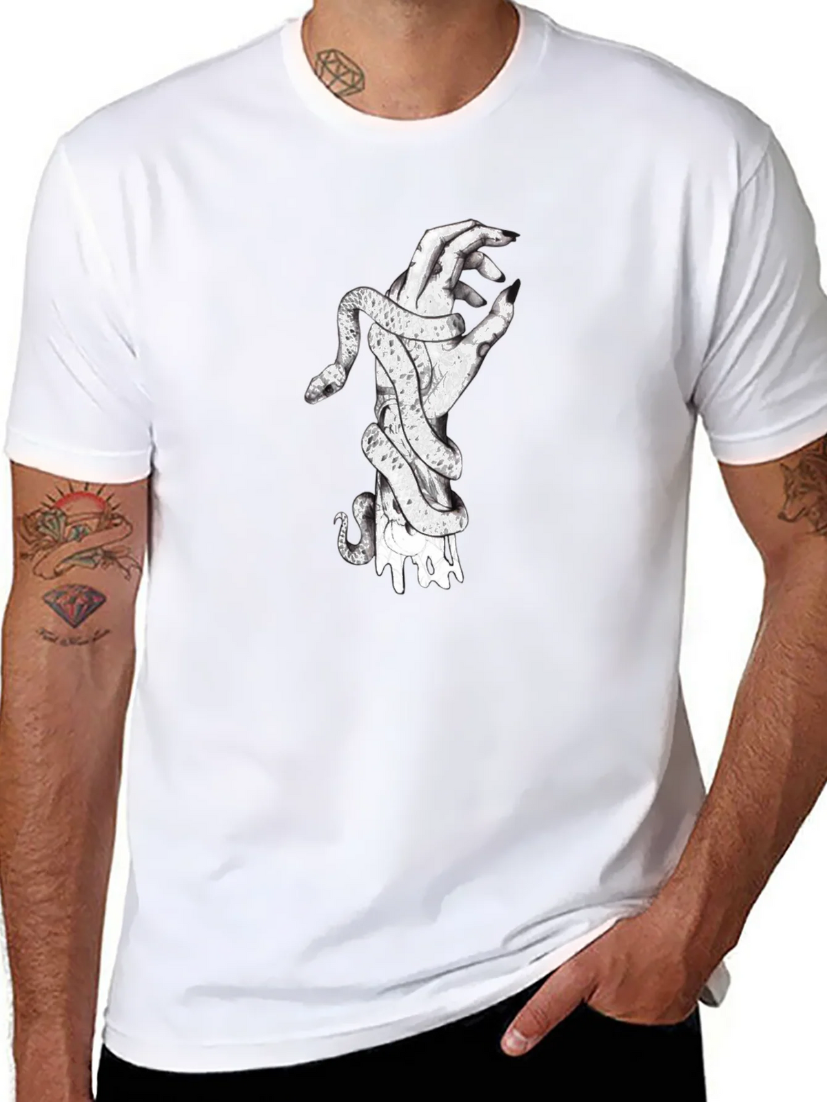 Snake Wrapped Around Hand Graphic Tee - Black product image 2