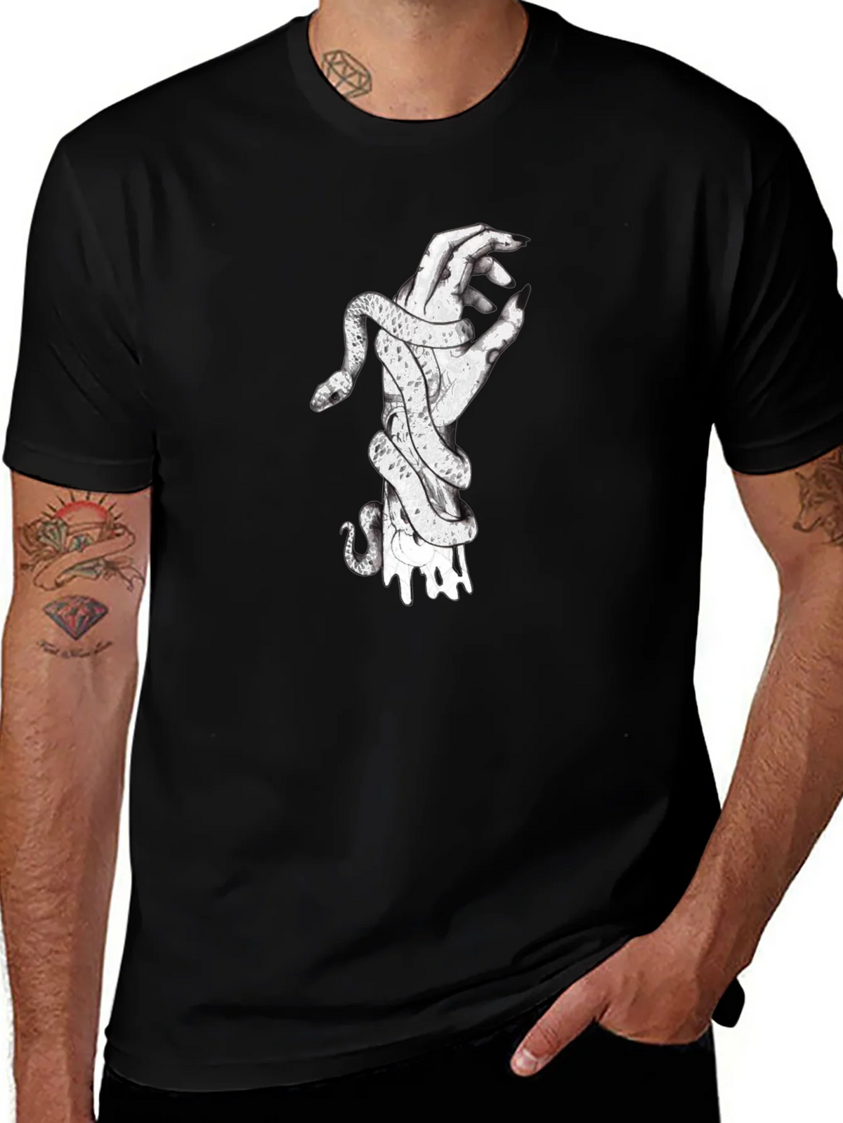 Snake Wrapped Around Hand Graphic Tee - Black product image 1