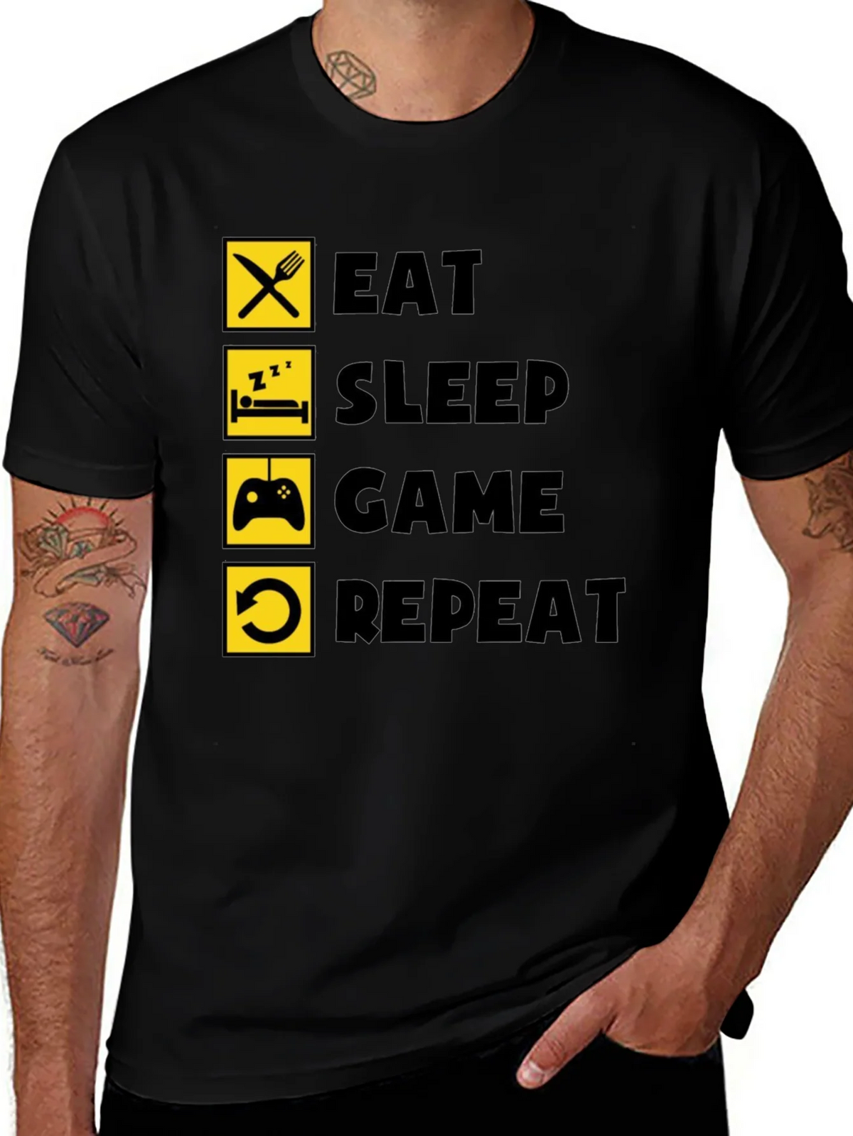 Eat Sleep Game Repeat Black Graphic Tee product image 1