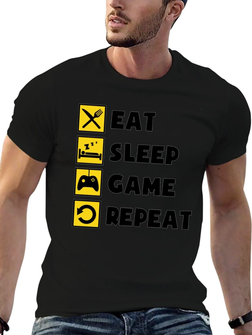 Eat Sleep Game Repeat Black Graphic Tee product image 6
