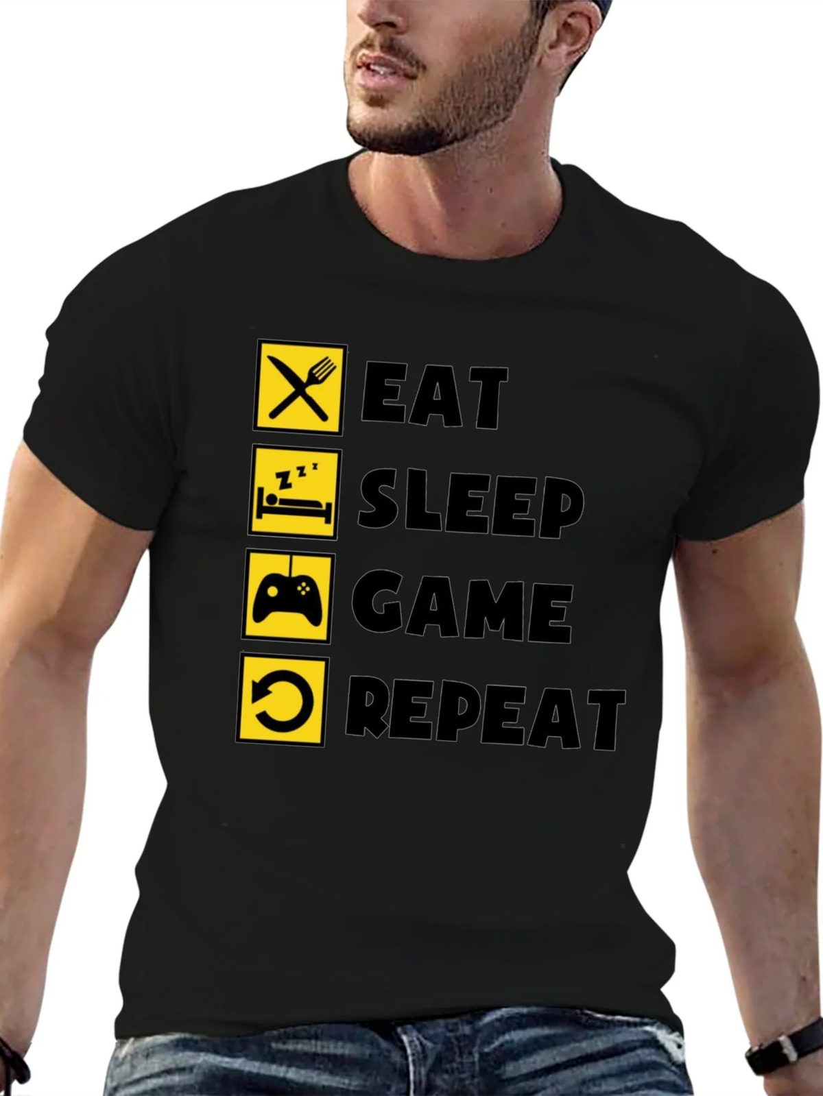 Eat Sleep Game Repeat Black Graphic Tee product image 6