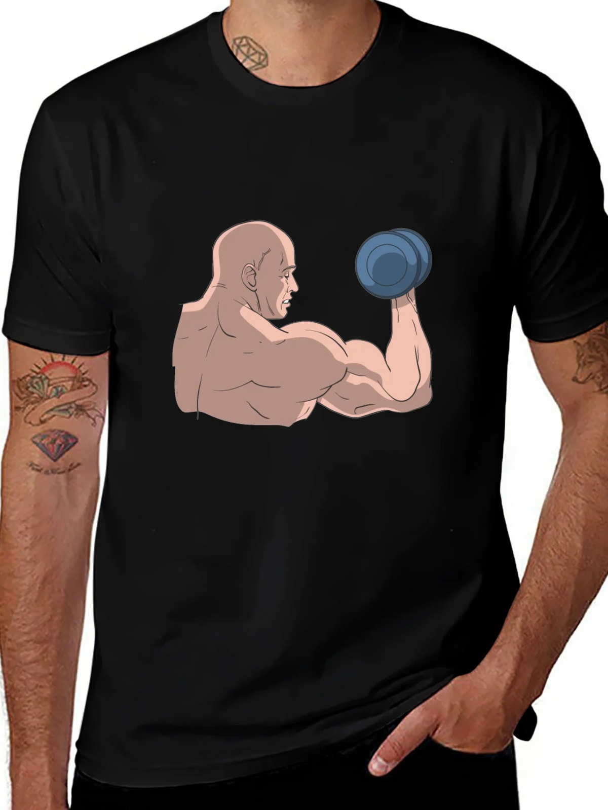 Muscle Man Graphic Tee - Black Cotton T-Shirt product image 1