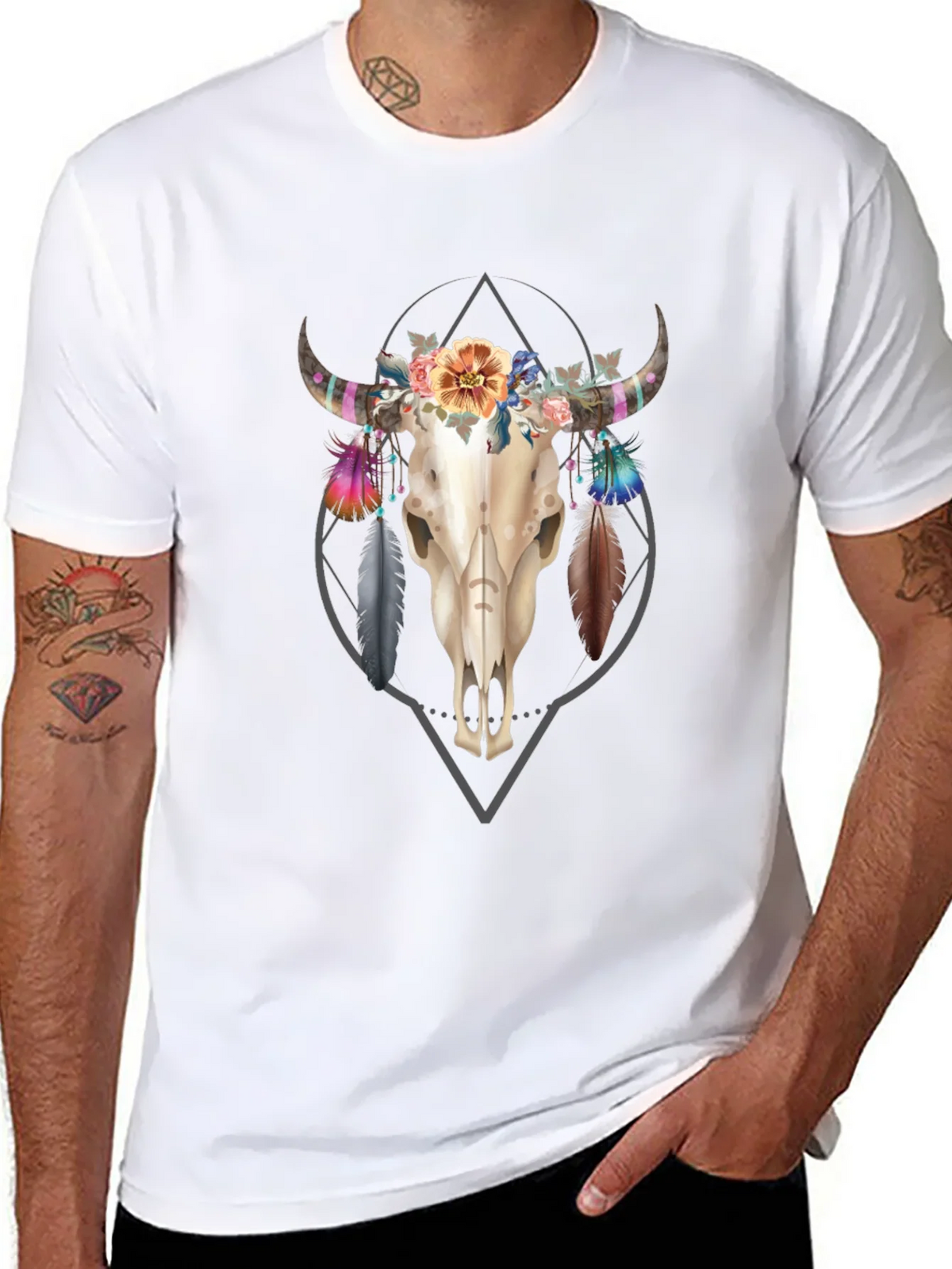 Floral Skull Graphic Tee - Trendy Mens Black T-Shirt product image 7