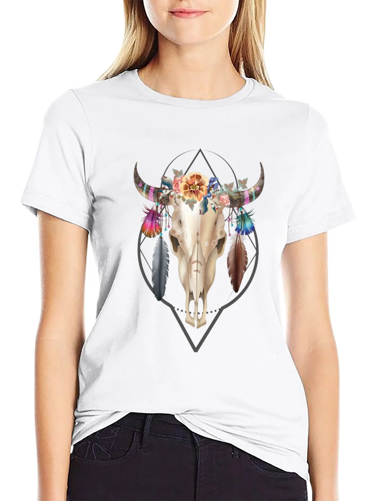 Floral Skull Graphic Tee - Trendy Mens Black T-Shirt product image 8