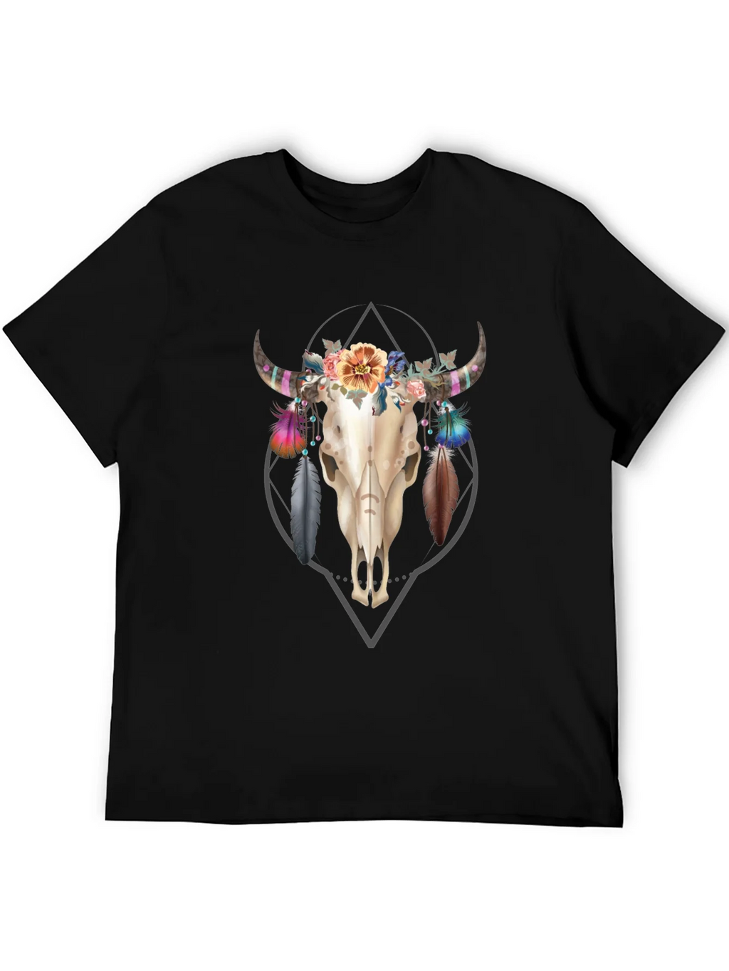 Floral Skull Graphic Tee - Trendy Mens Black T-Shirt product image 5