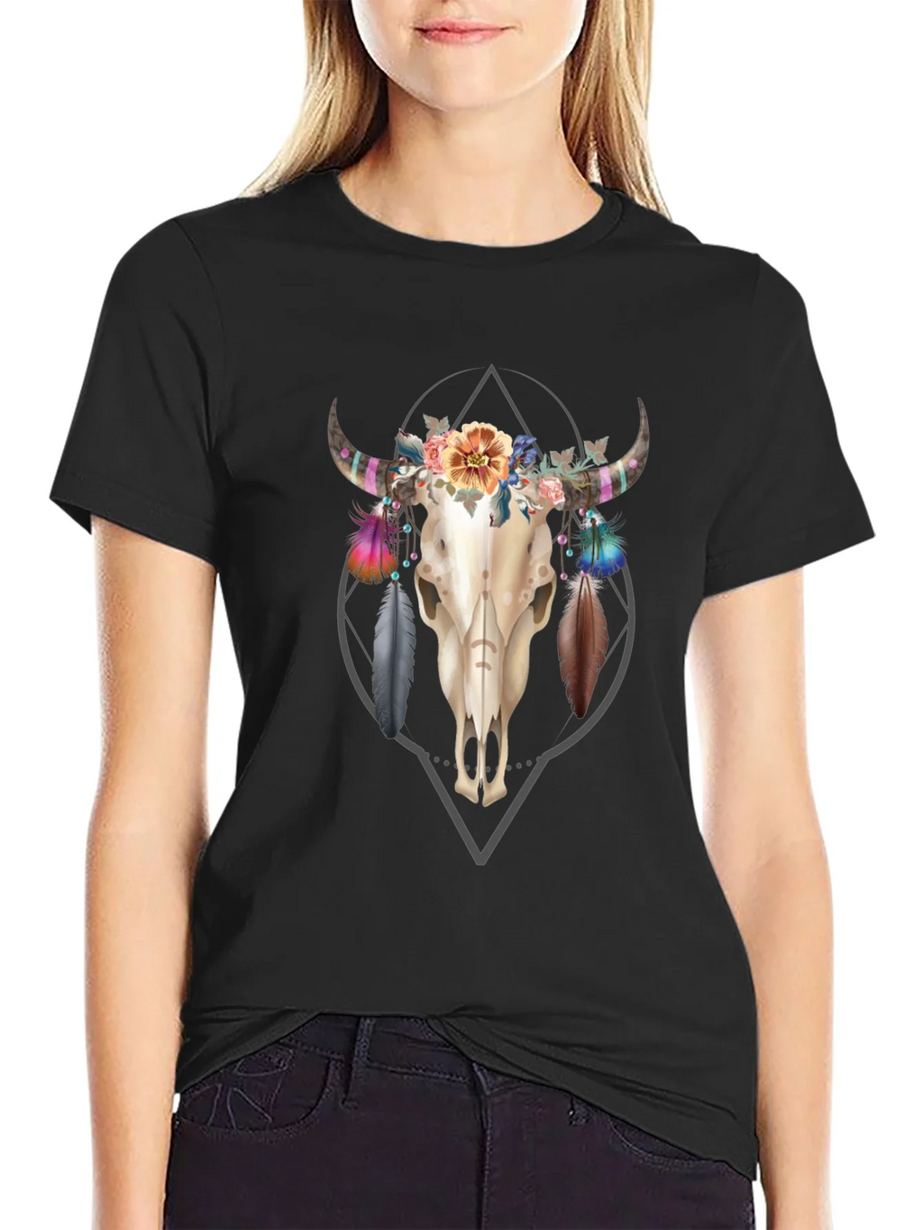 Floral Skull Graphic Tee - Trendy Mens Black T-Shirt product image 2