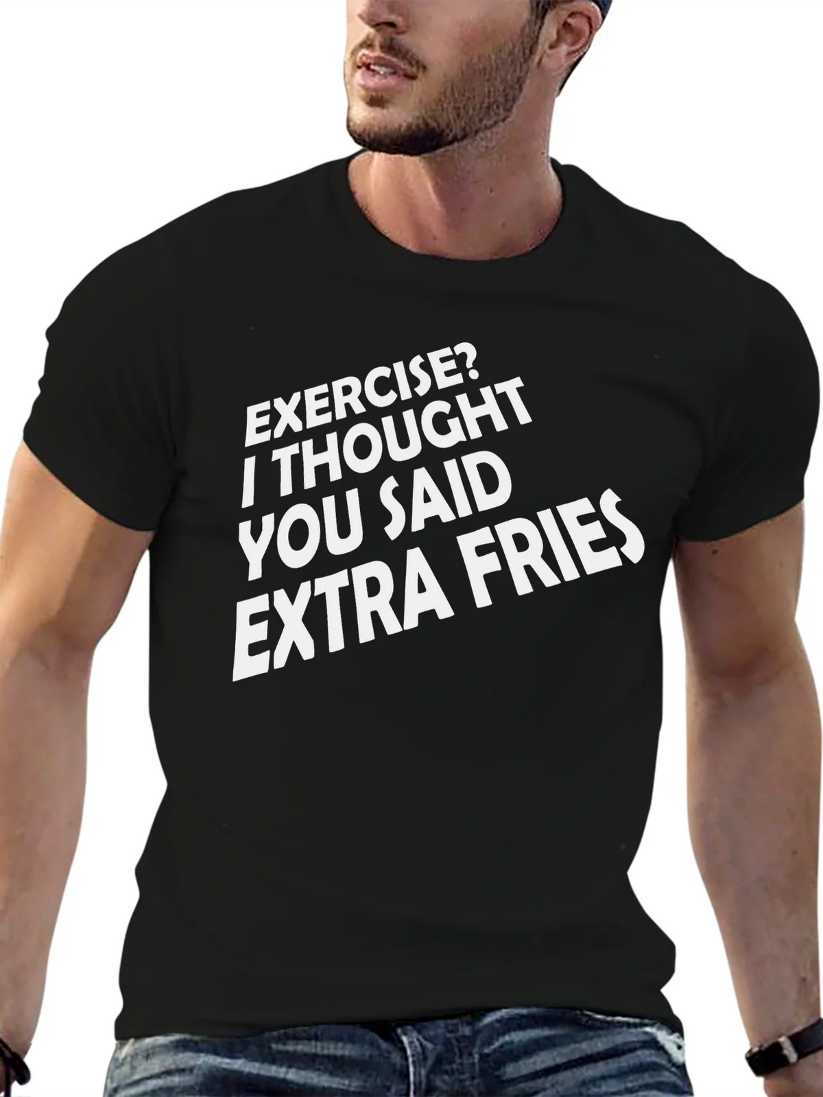Exercise? Extra Fries Funny Graphic Tee product image 4
