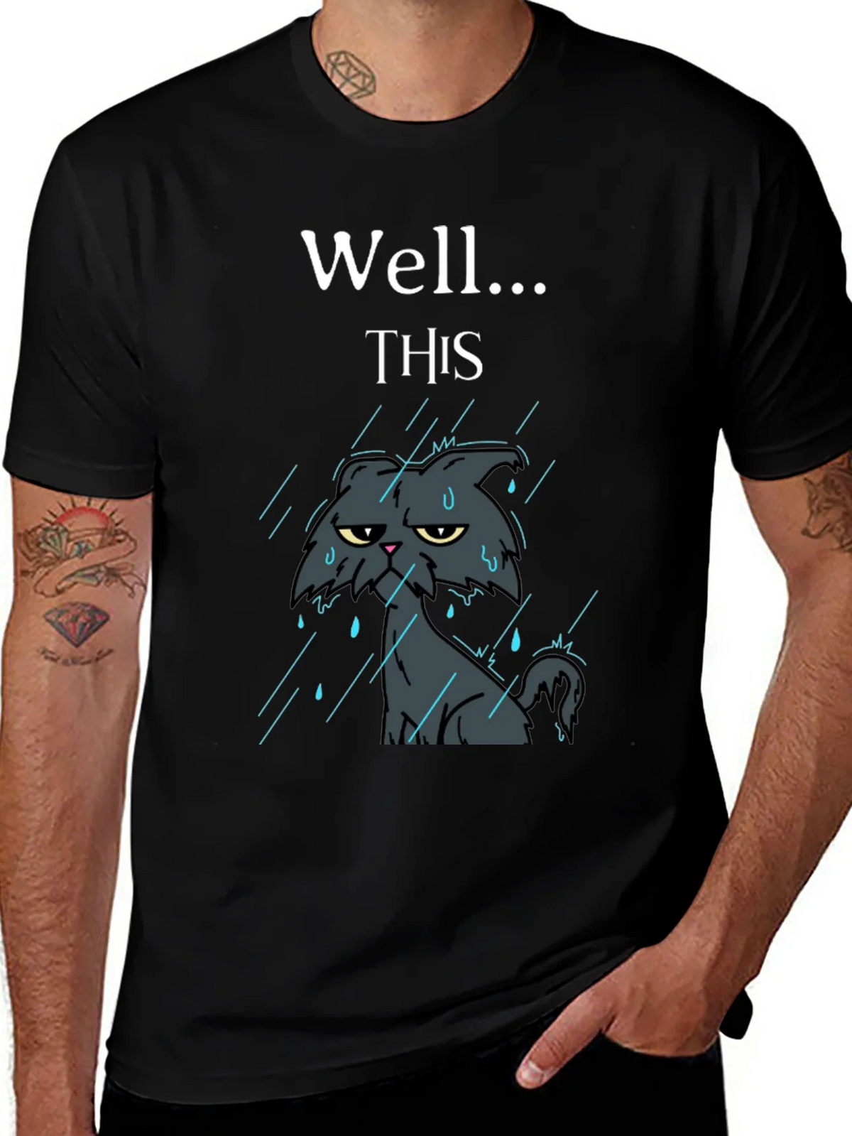 Grumpy Cat in Rain Funny T-Shirt product image 1