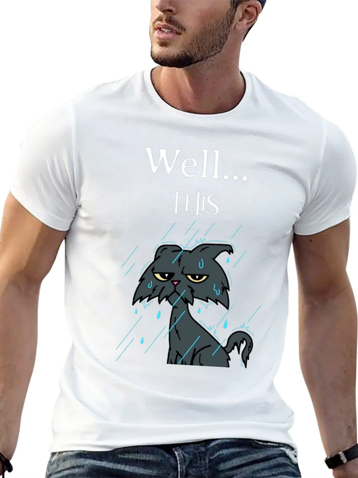 Grumpy Cat in Rain Funny T-Shirt product image 12