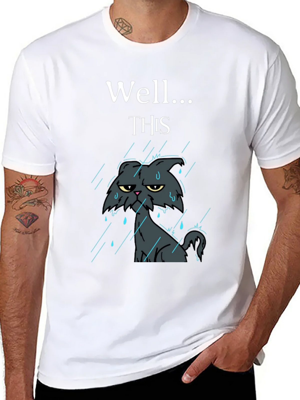 Grumpy Cat in Rain Funny T-Shirt product image 7