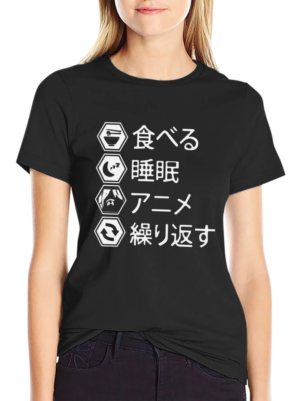 Anime Eat Sleep Repeat Black T-Shirt product image 2