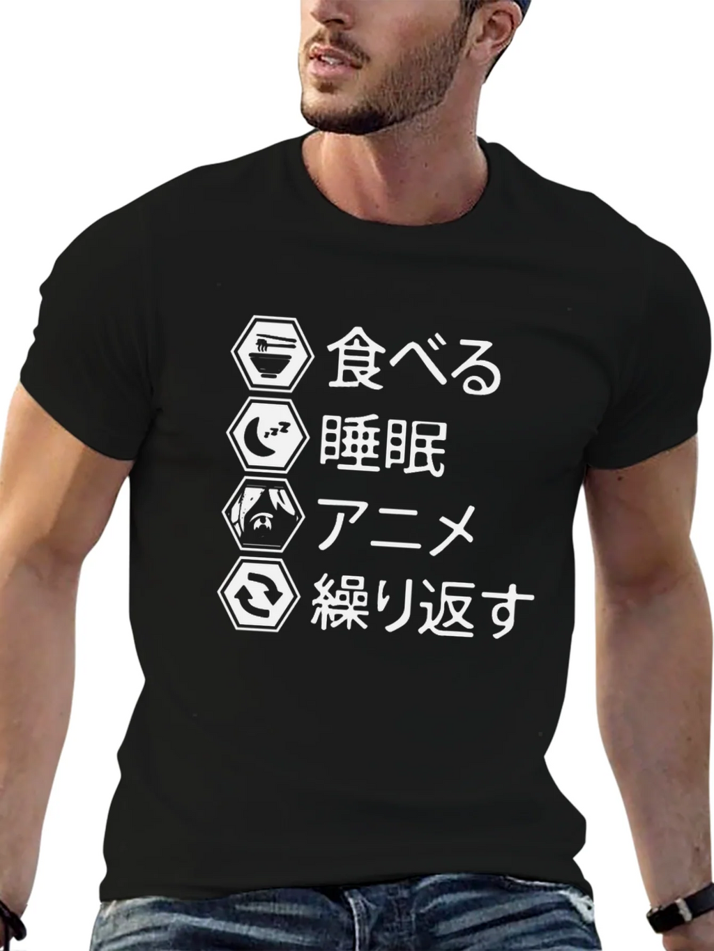 Anime Eat Sleep Repeat Black T-Shirt product image 5