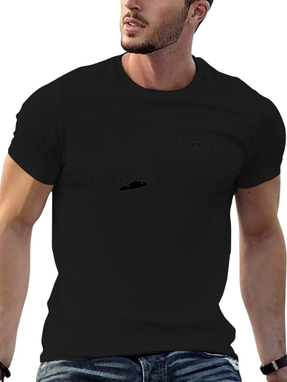 Violence Cat T-Shirt - Unisex Black Graphic Tee product image 4