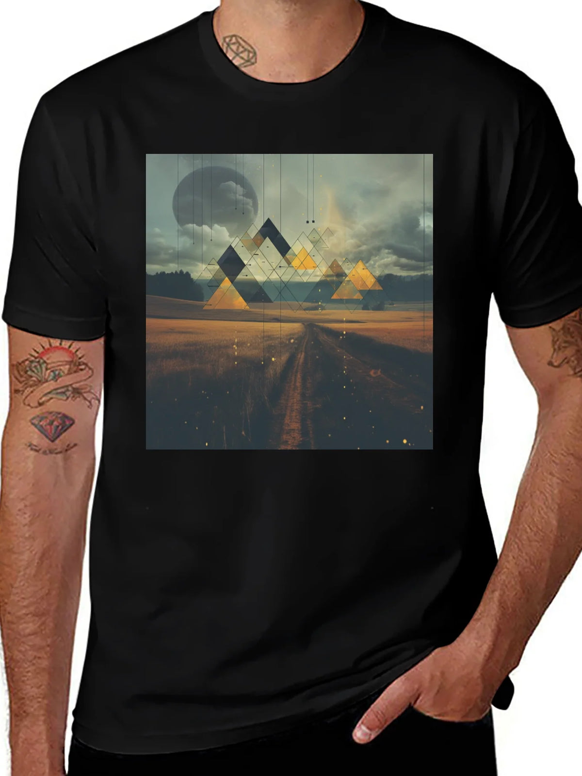 Abstract Geometric Landscape Black T-Shirt product image 1