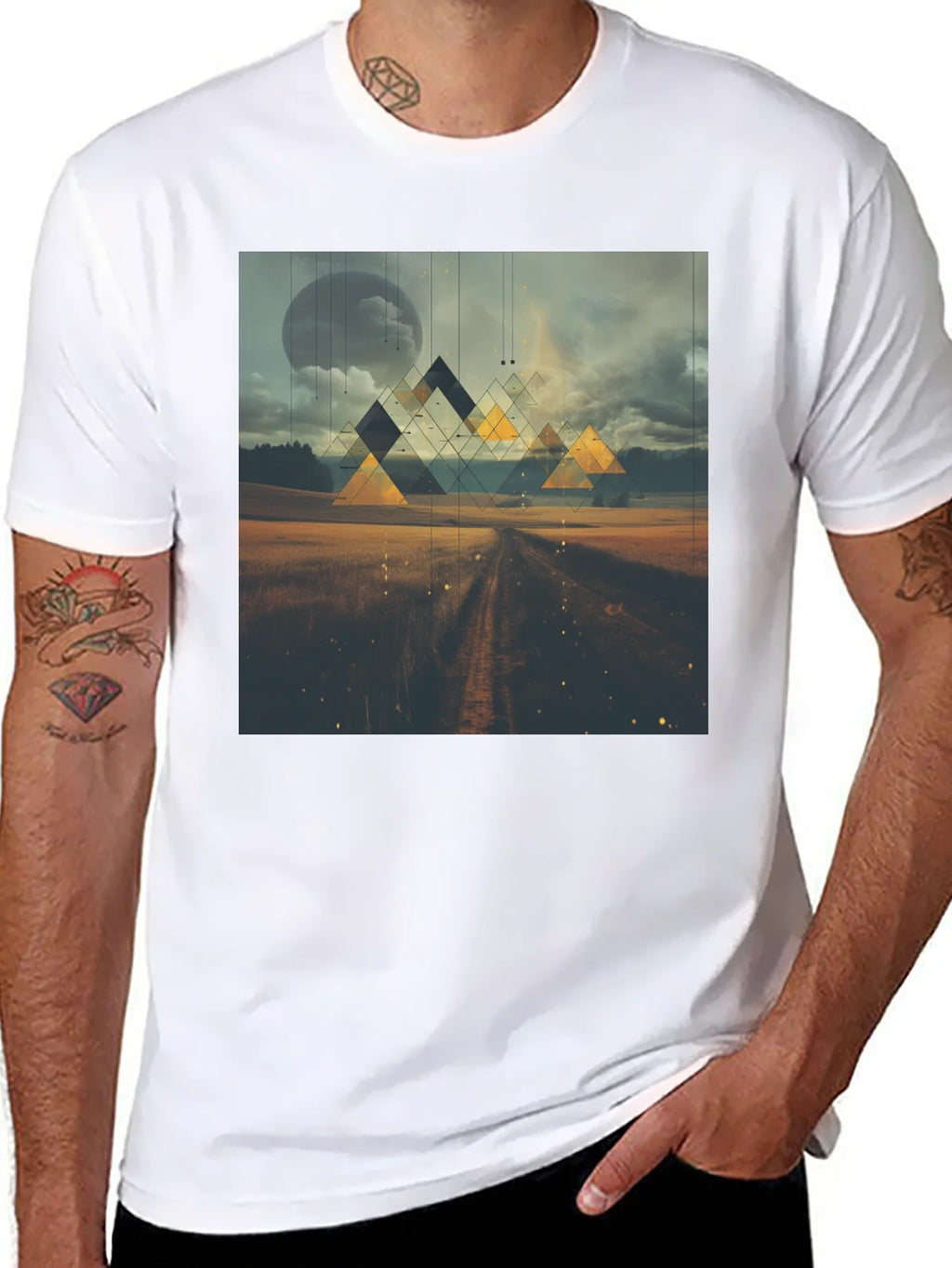 Abstract Geometric Landscape Black T-Shirt product image 6