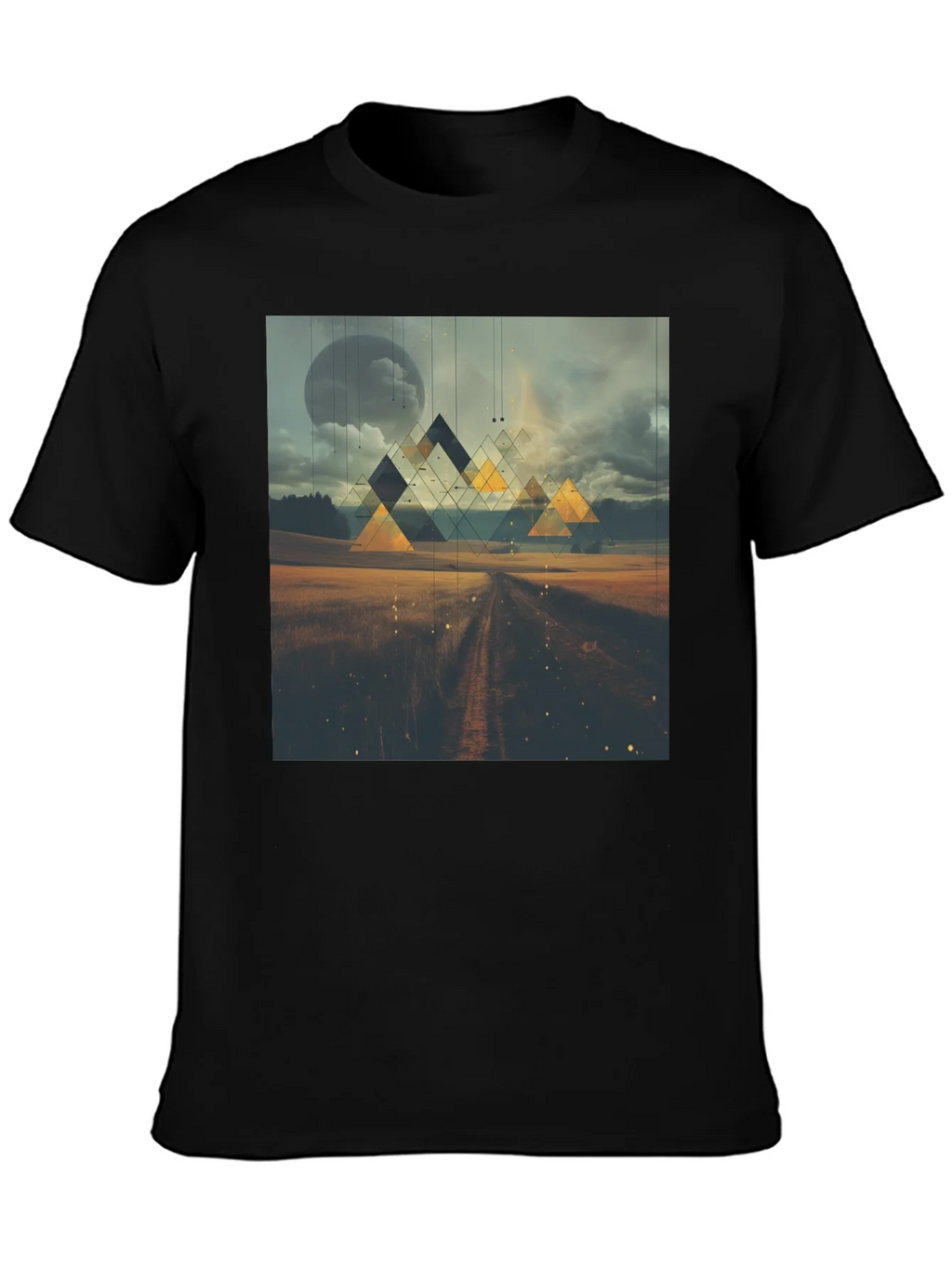 Abstract Geometric Landscape Black T-Shirt product image 3