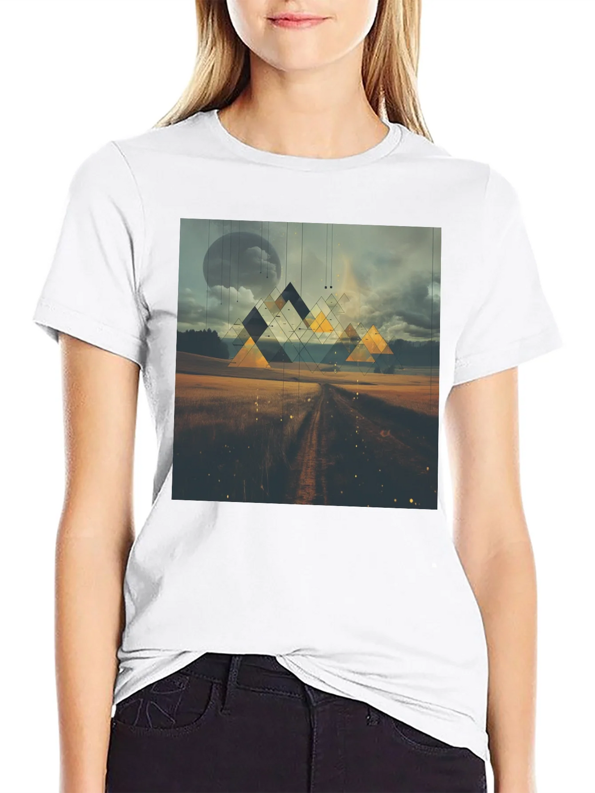 Abstract Geometric Landscape Black T-Shirt product image 7