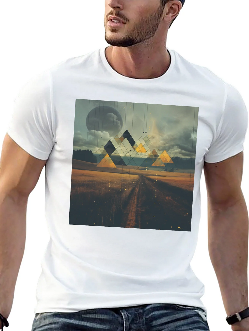 Abstract Geometric Landscape Black T-Shirt product image 11