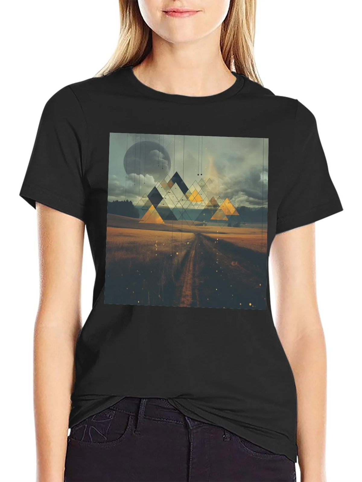 Abstract Geometric Landscape Black T-Shirt product image 2