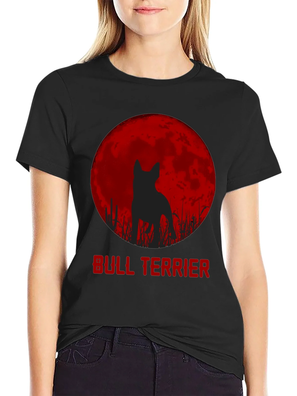 Bull Terrier Moon Silhouette Graphic T-Shirt product image 2