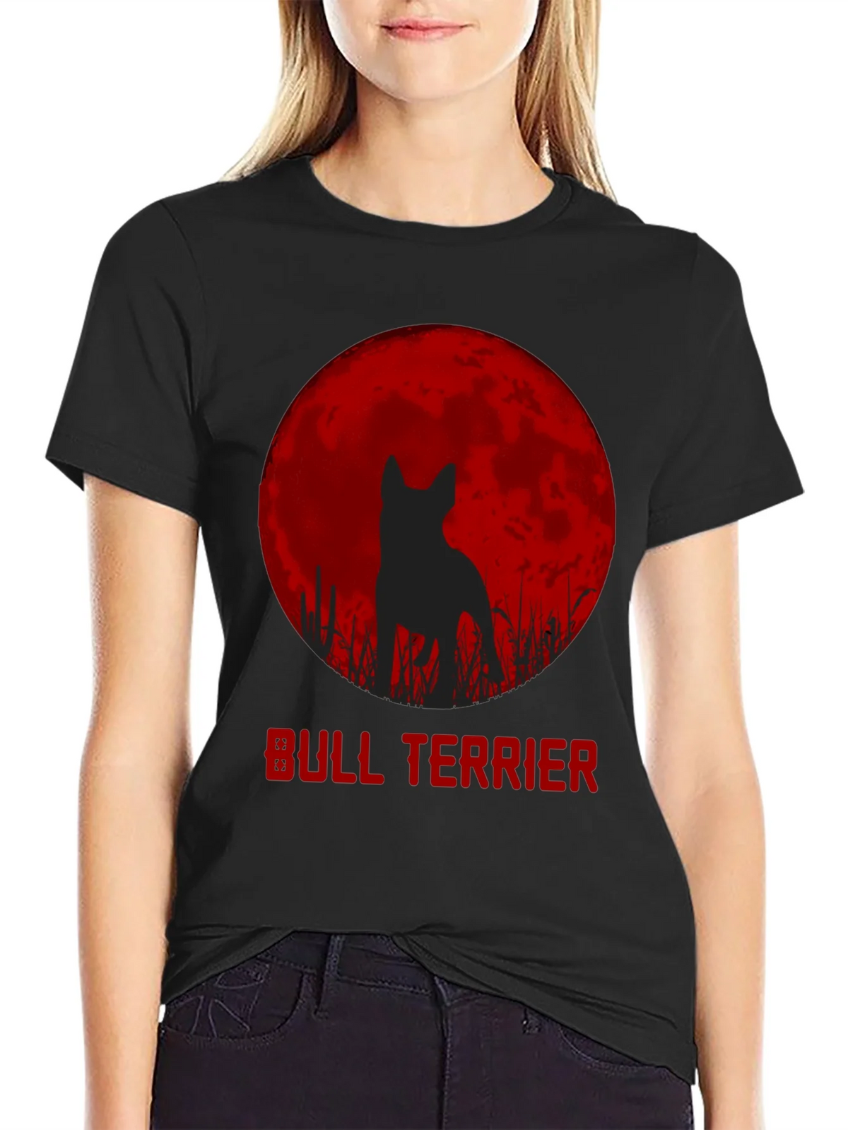 Bull Terrier Moon Silhouette Graphic T-Shirt product image 2