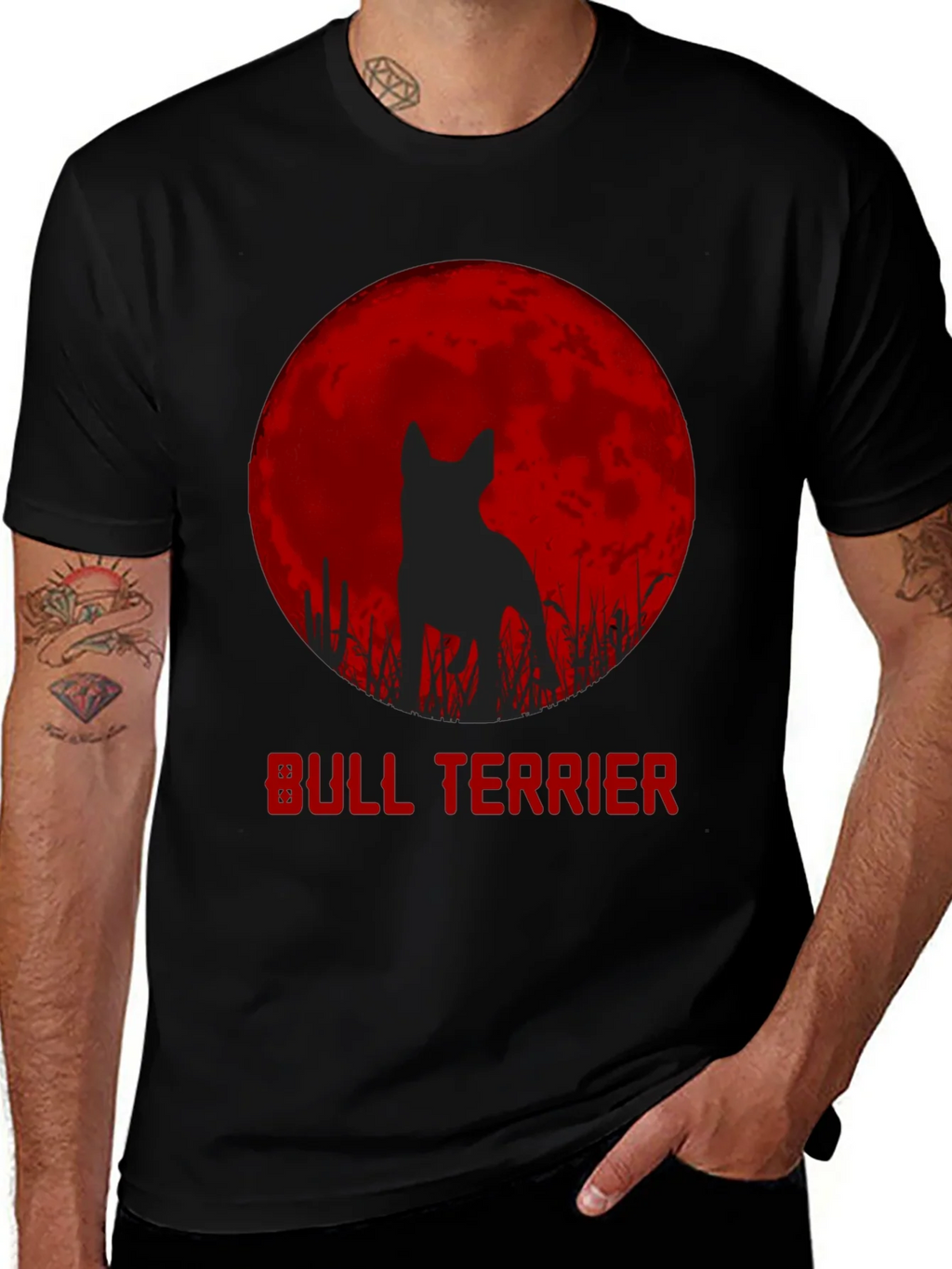 Bull Terrier Moon Silhouette Graphic T-Shirt product image 1