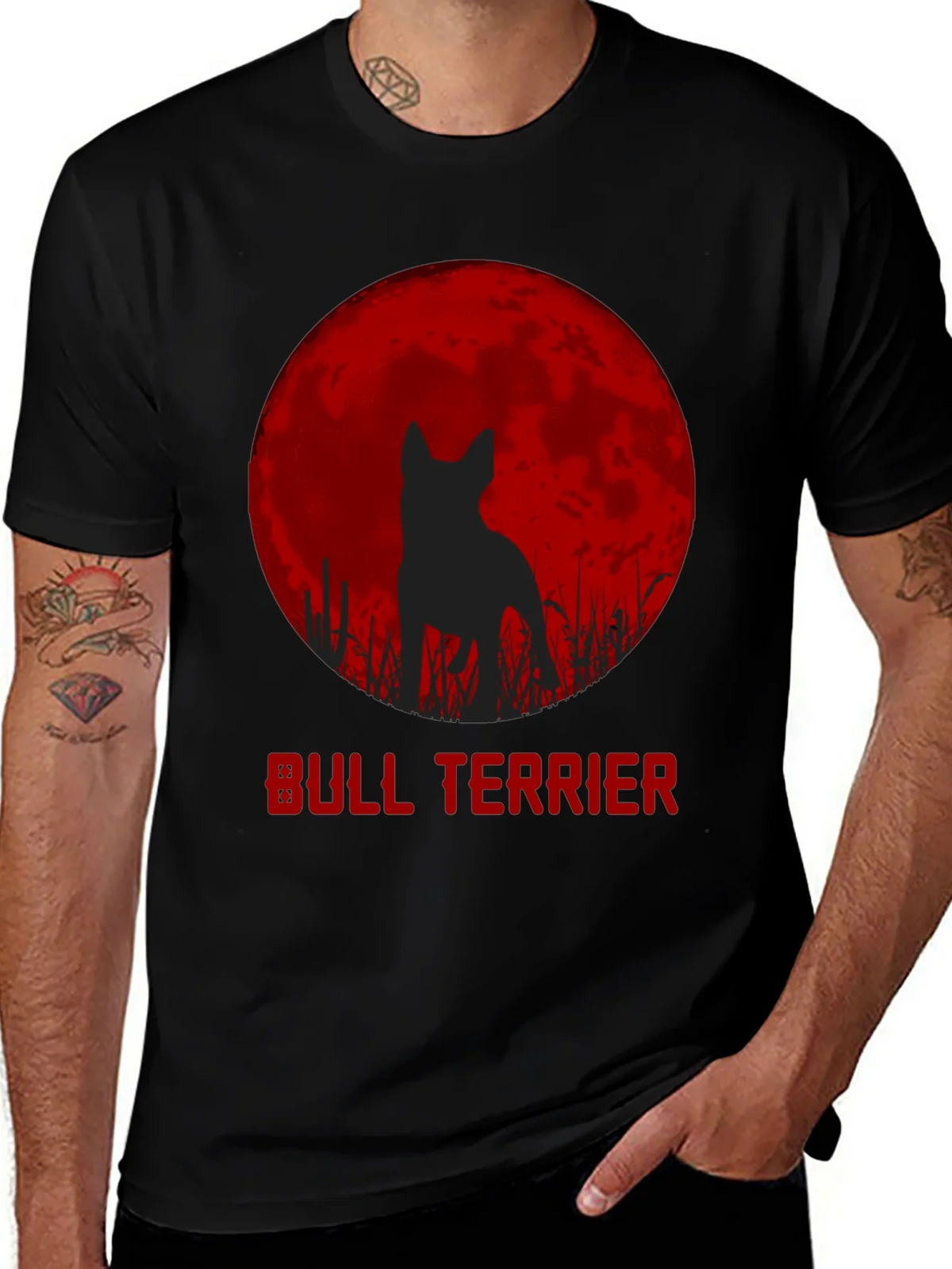 Bull Terrier Moon Silhouette Graphic T-Shirt product image 1