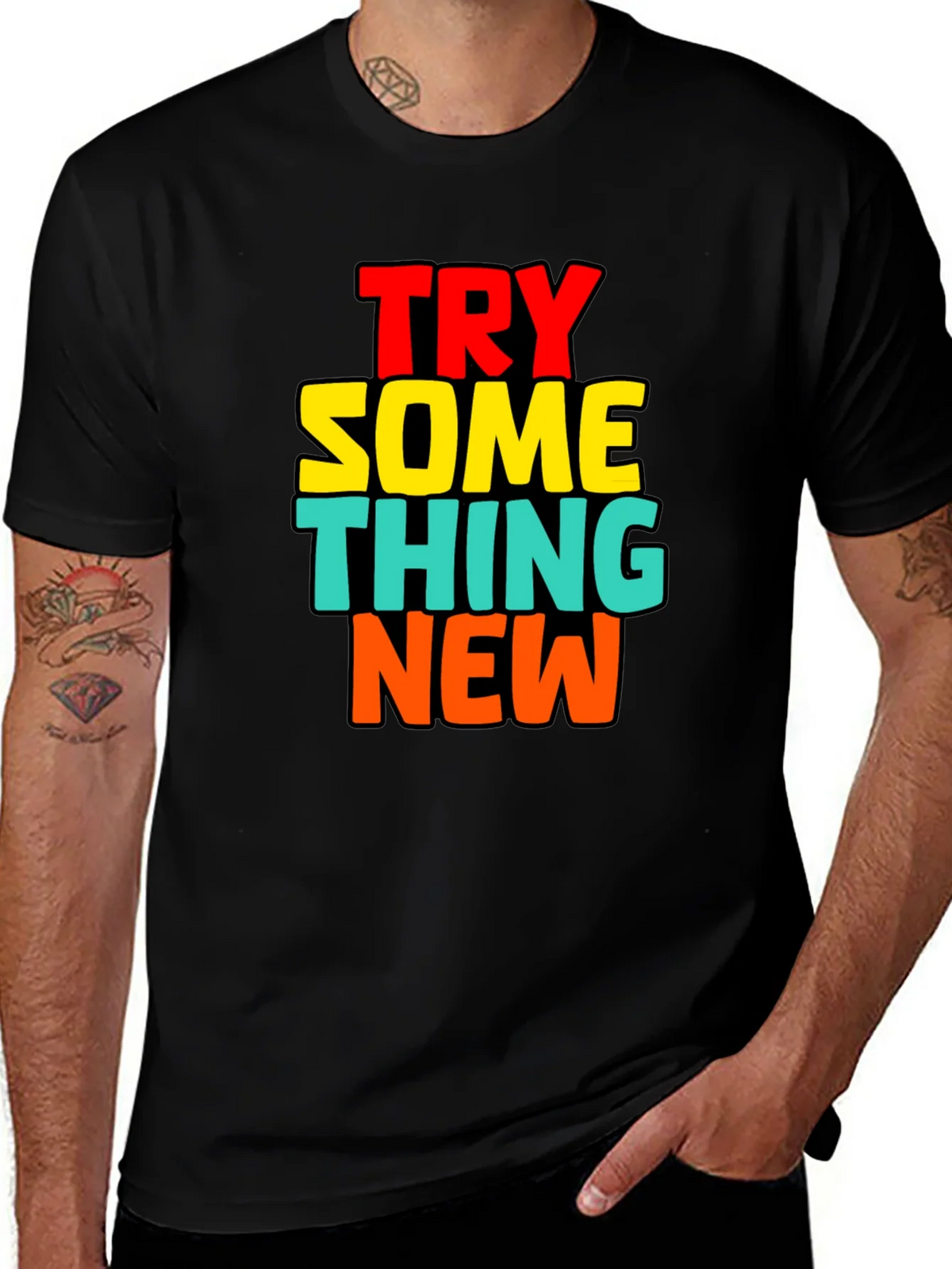 Try Something New Black Cotton Graphic Tee product image 1