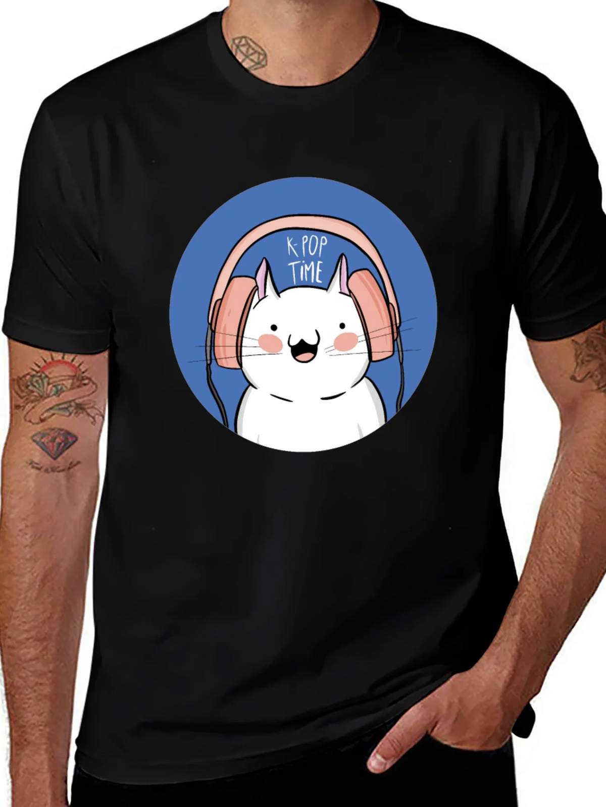 K-Pop Time Cartoon Cat Graphic Tee product image 1