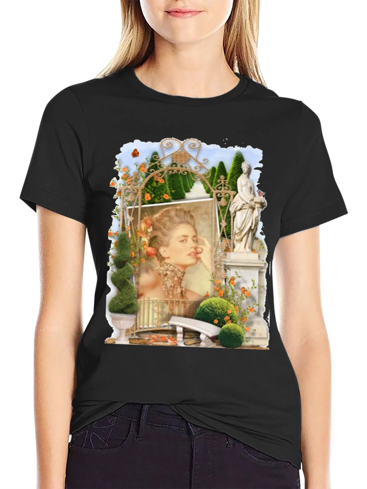 Elegant Garden Portrait Black T-Shirt product image 1