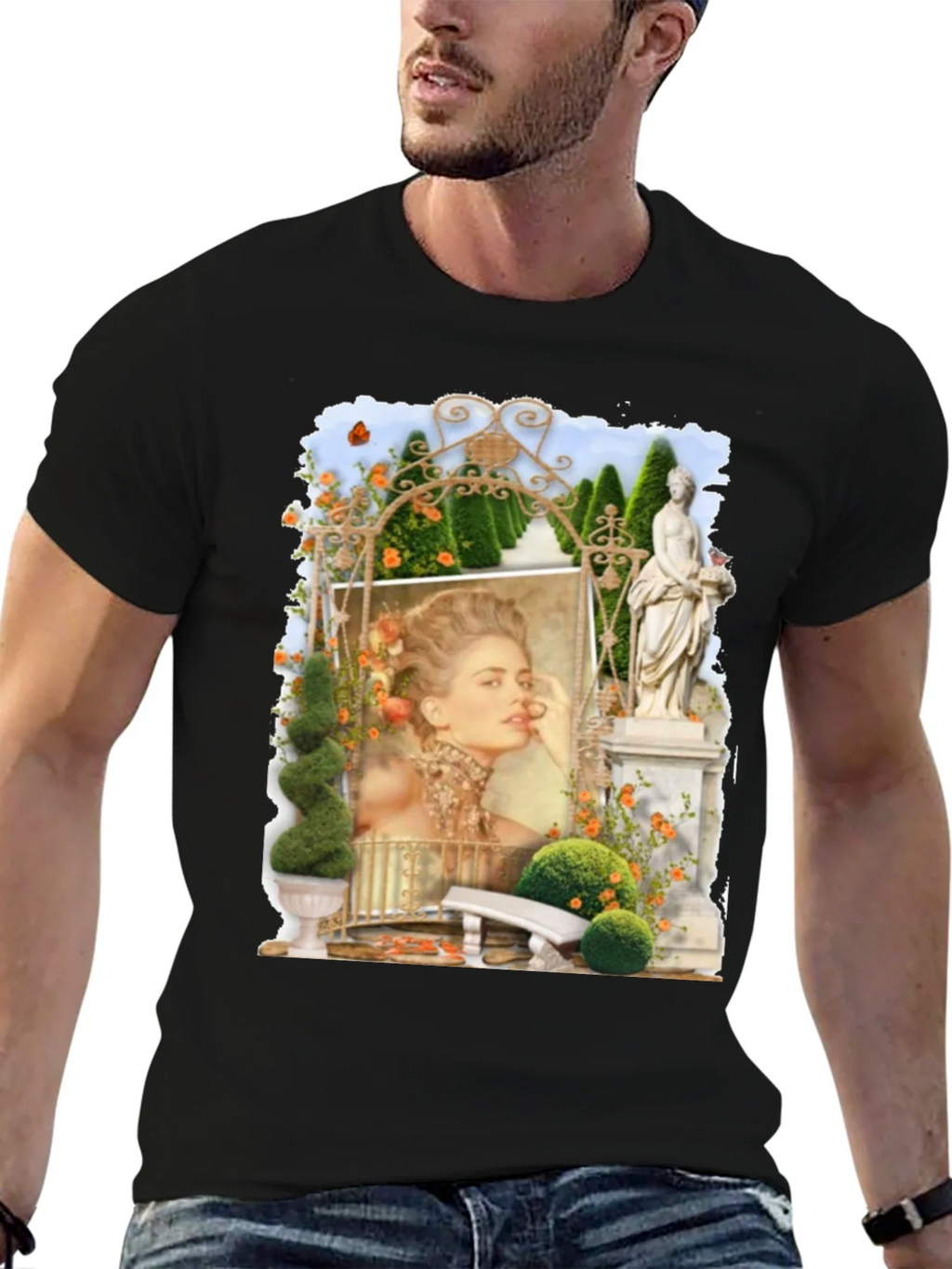Elegant Garden Portrait Black T-Shirt product image 3
