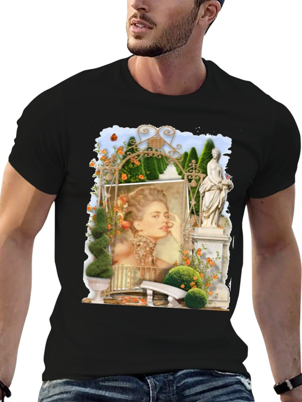 Elegant Garden Portrait Black T-Shirt product image 3