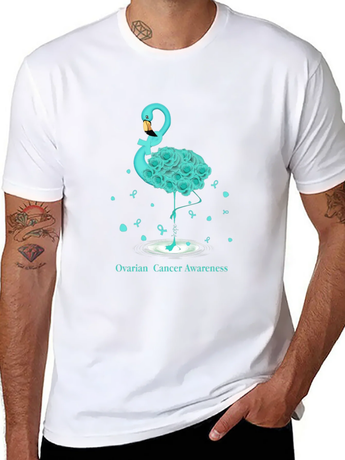 Ovarian Cancer Awareness Flamingo T-Shirt product image 3