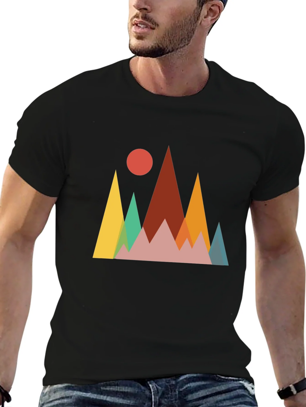 Geometric Mountainscape Graphic Tee - Black product image 5