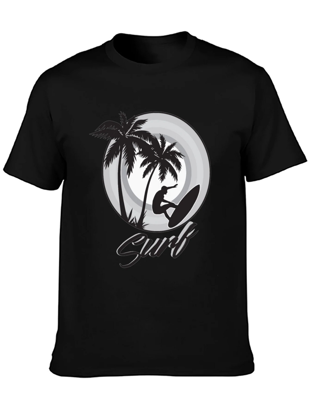 Surfs Up Black Graphic Tee | Tropical Palm Tree Surfer product image 3