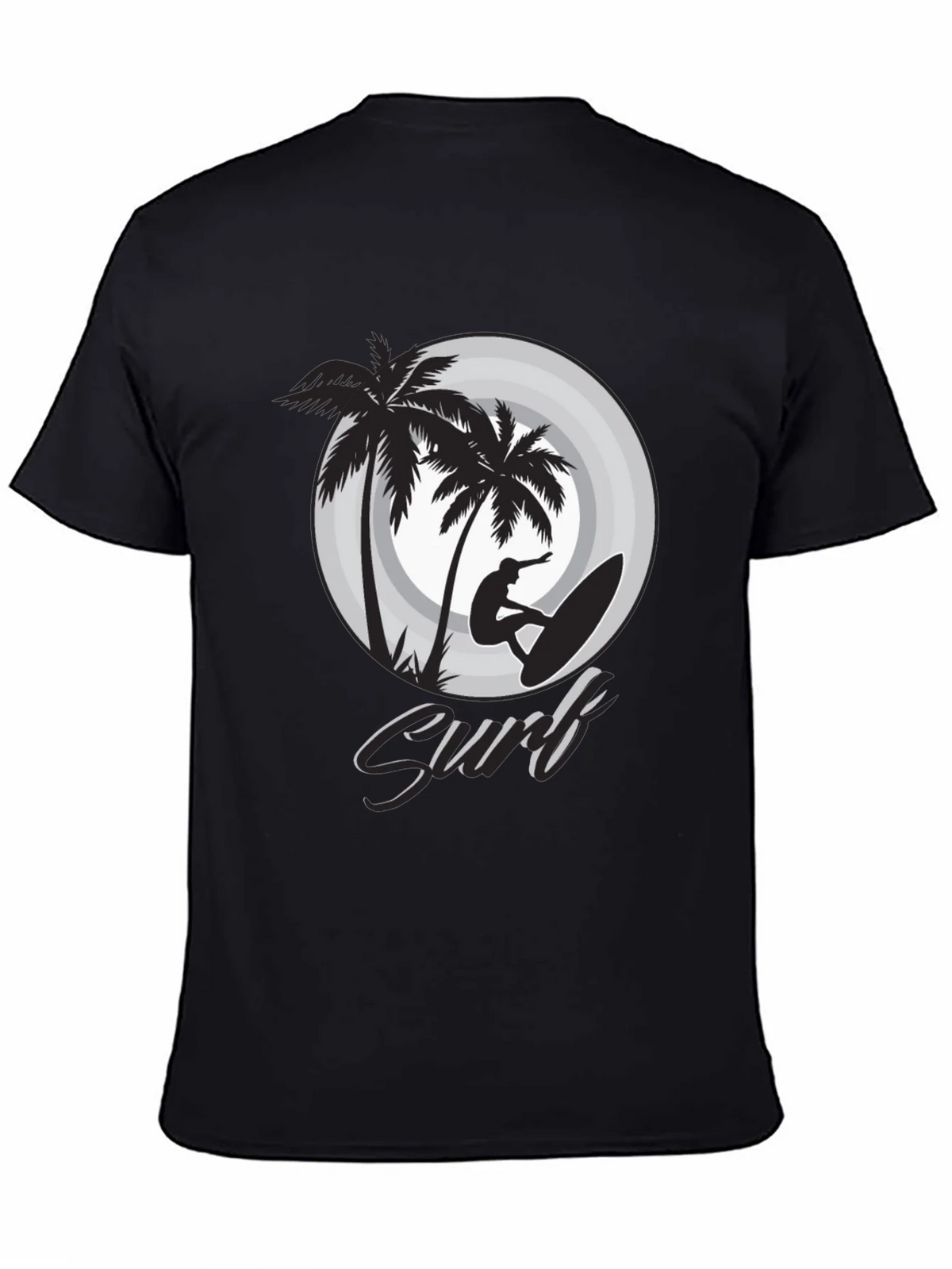 Surfs Up Black Graphic Tee | Tropical Palm Tree Surfer product image 4
