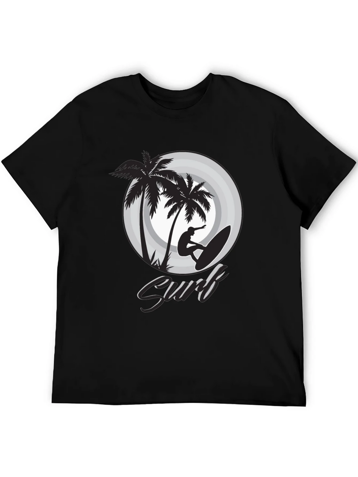 Surfs Up Black Graphic Tee | Tropical Palm Tree Surfer product image 5