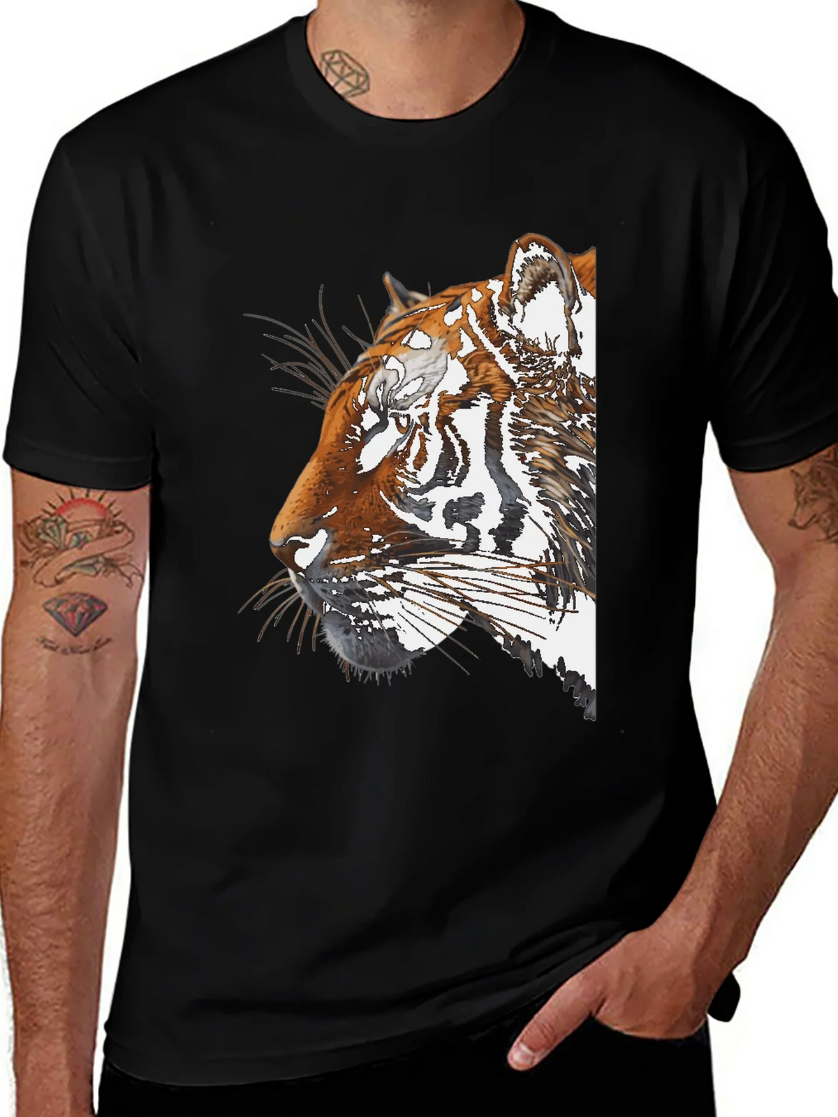 Tiger Portrait Graphic Black T-Shirt product image 1