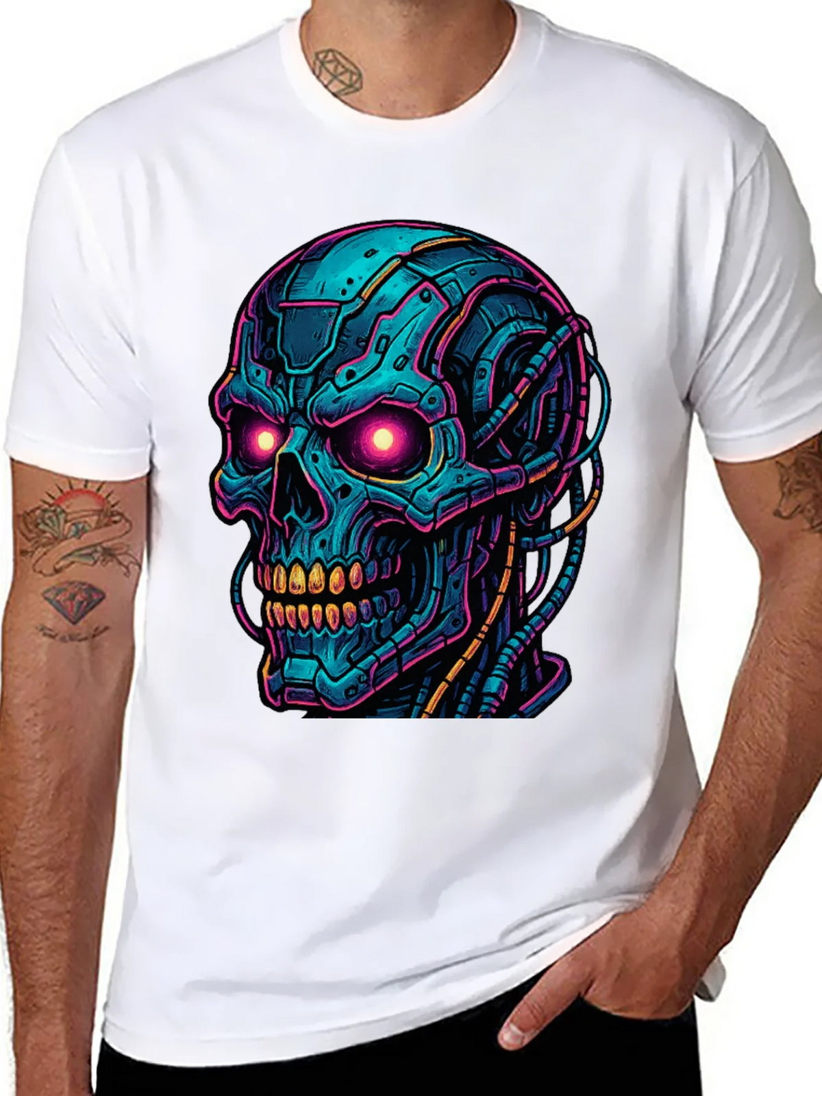 Cyberpunk Skull Graphic Tee - Bold Black Shirt product image 7