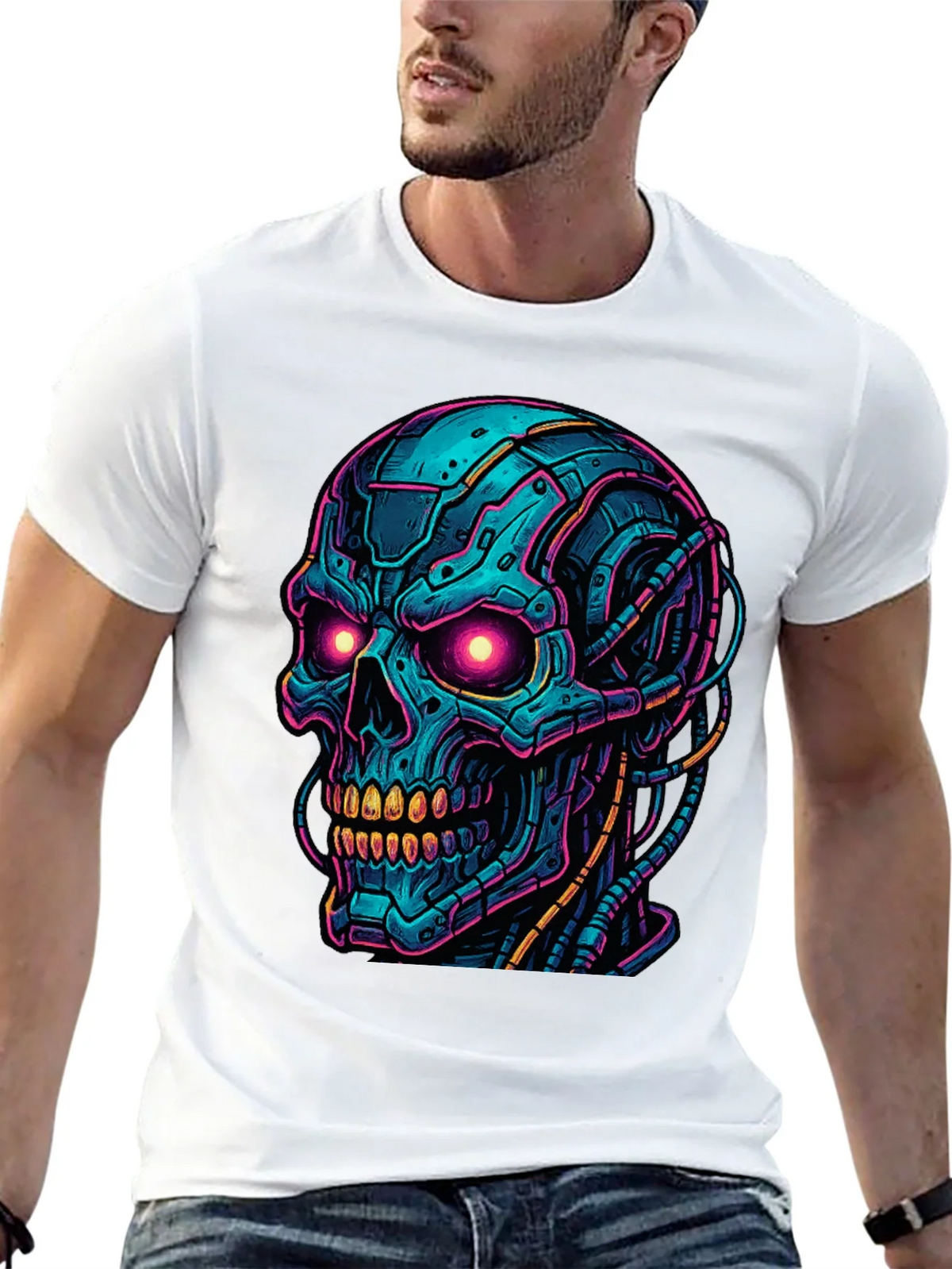 Cyberpunk Skull Graphic Tee - Bold Black Shirt product image 12