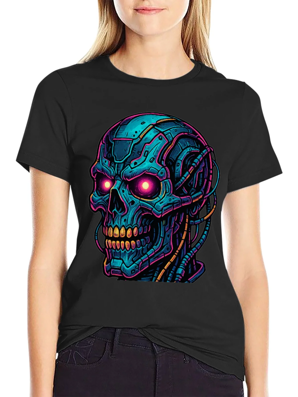 Cyberpunk Skull Graphic Tee - Bold Black Shirt product image 2
