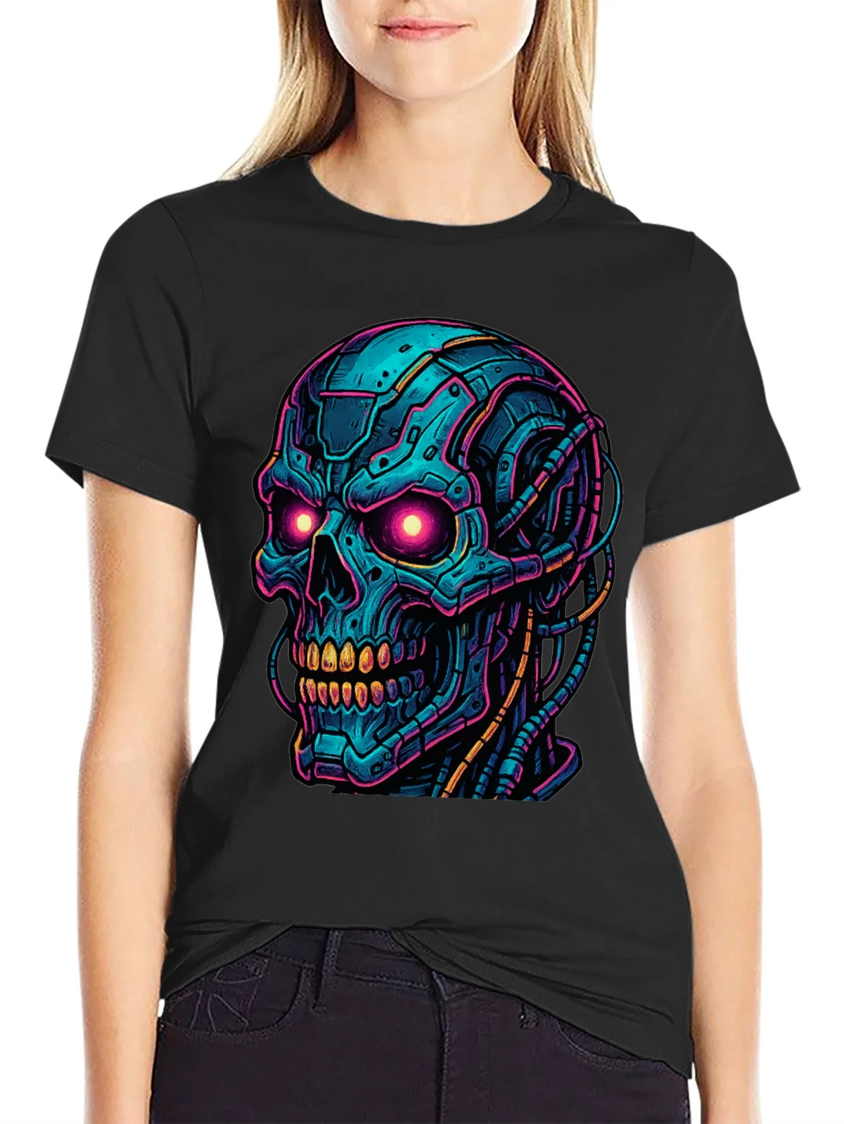Cyberpunk Skull Graphic Tee - Bold Black Shirt product image 2