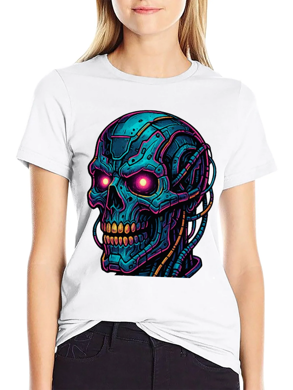 Cyberpunk Skull Graphic Tee - Bold Black Shirt product image 8