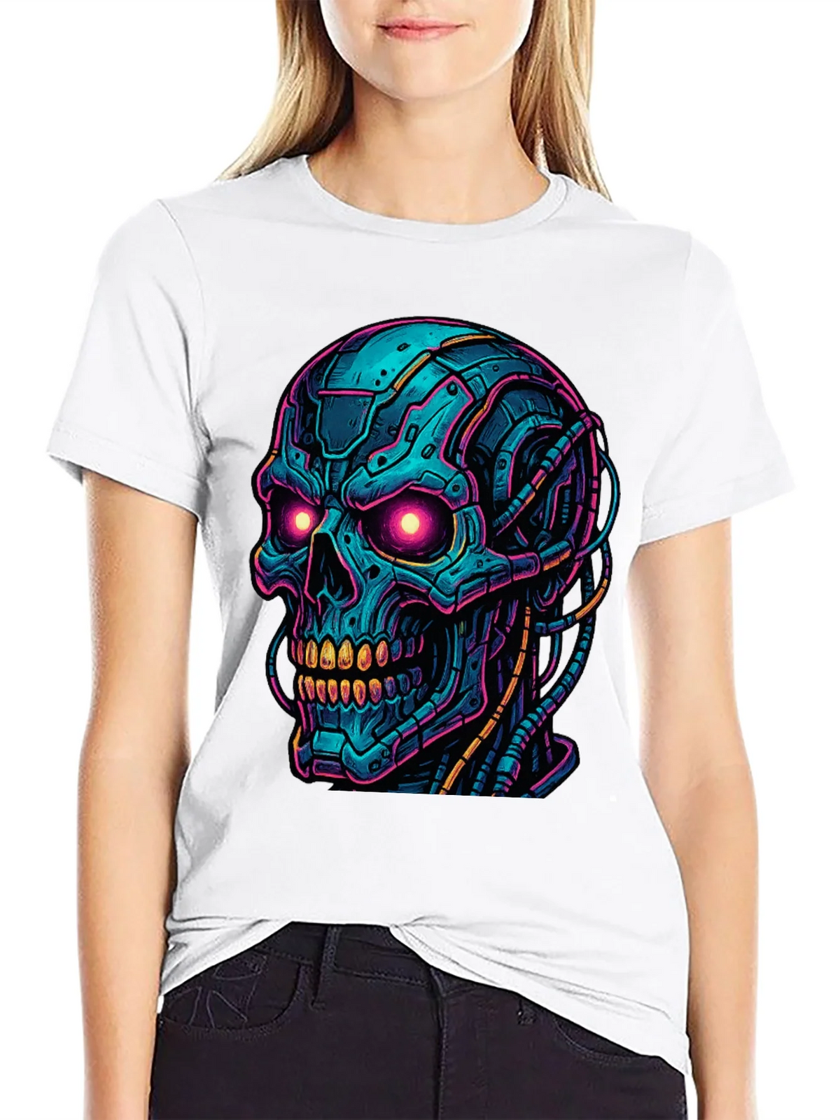 Cyberpunk Skull Graphic Tee - Bold Black Shirt product image 8