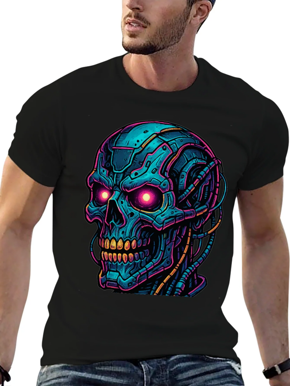 Cyberpunk Skull Graphic Tee - Bold Black Shirt product image 6