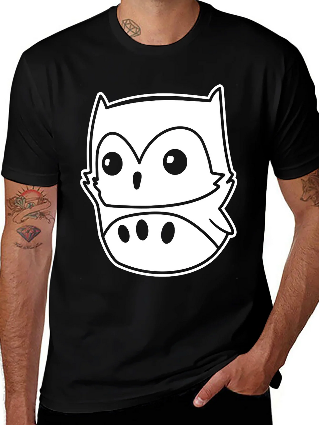 Owl Graphic Black T-Shirt - Mens Short Sleeve Crew Neck Tee product image 1
