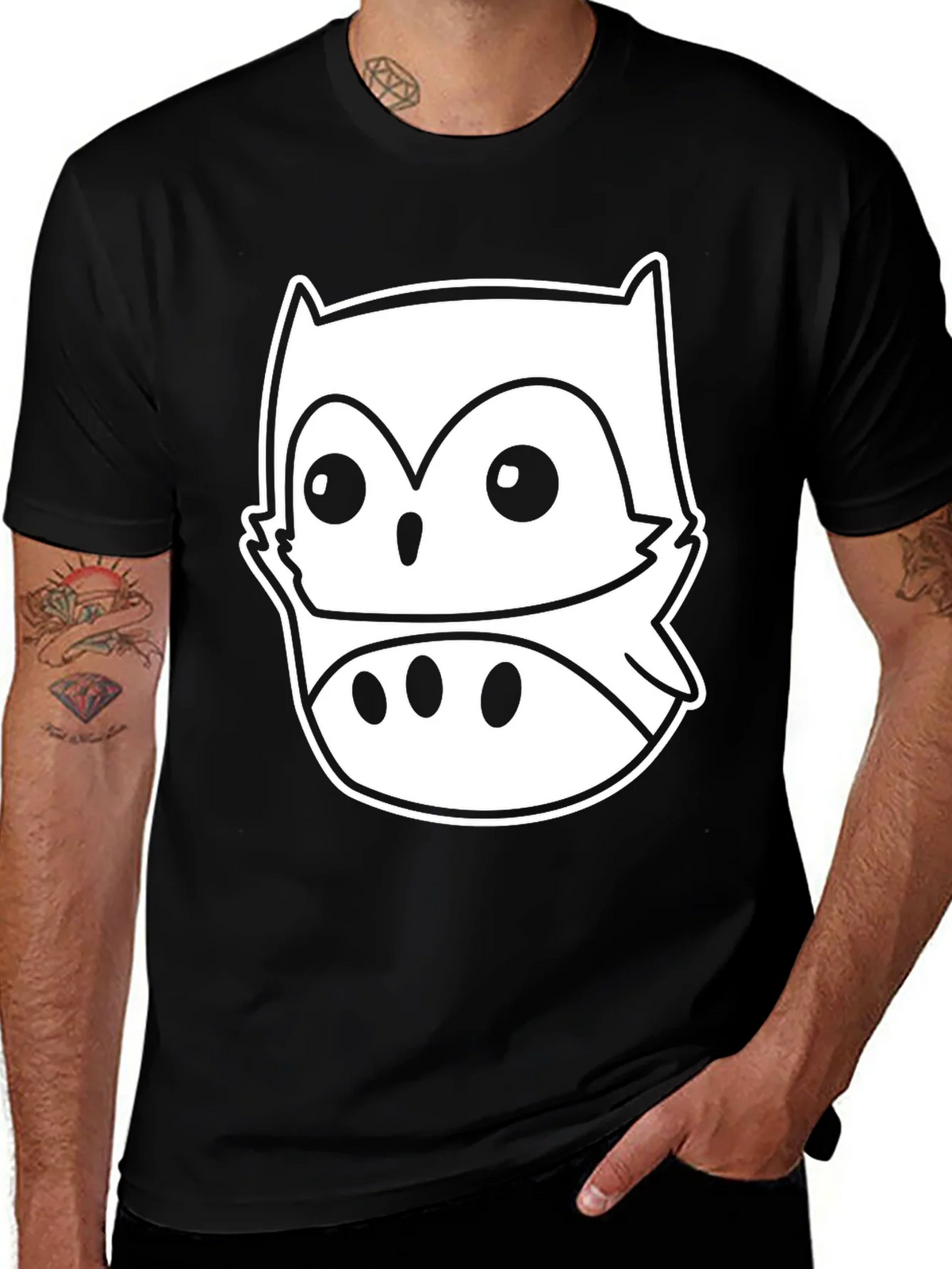 Owl Graphic Black T-Shirt - Mens Short Sleeve Crew Neck Tee product image 1