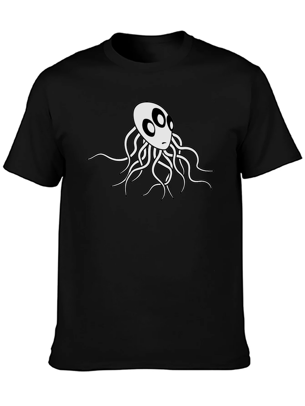 Mens Black T-Shirt with White Octopus Graphic product image 3