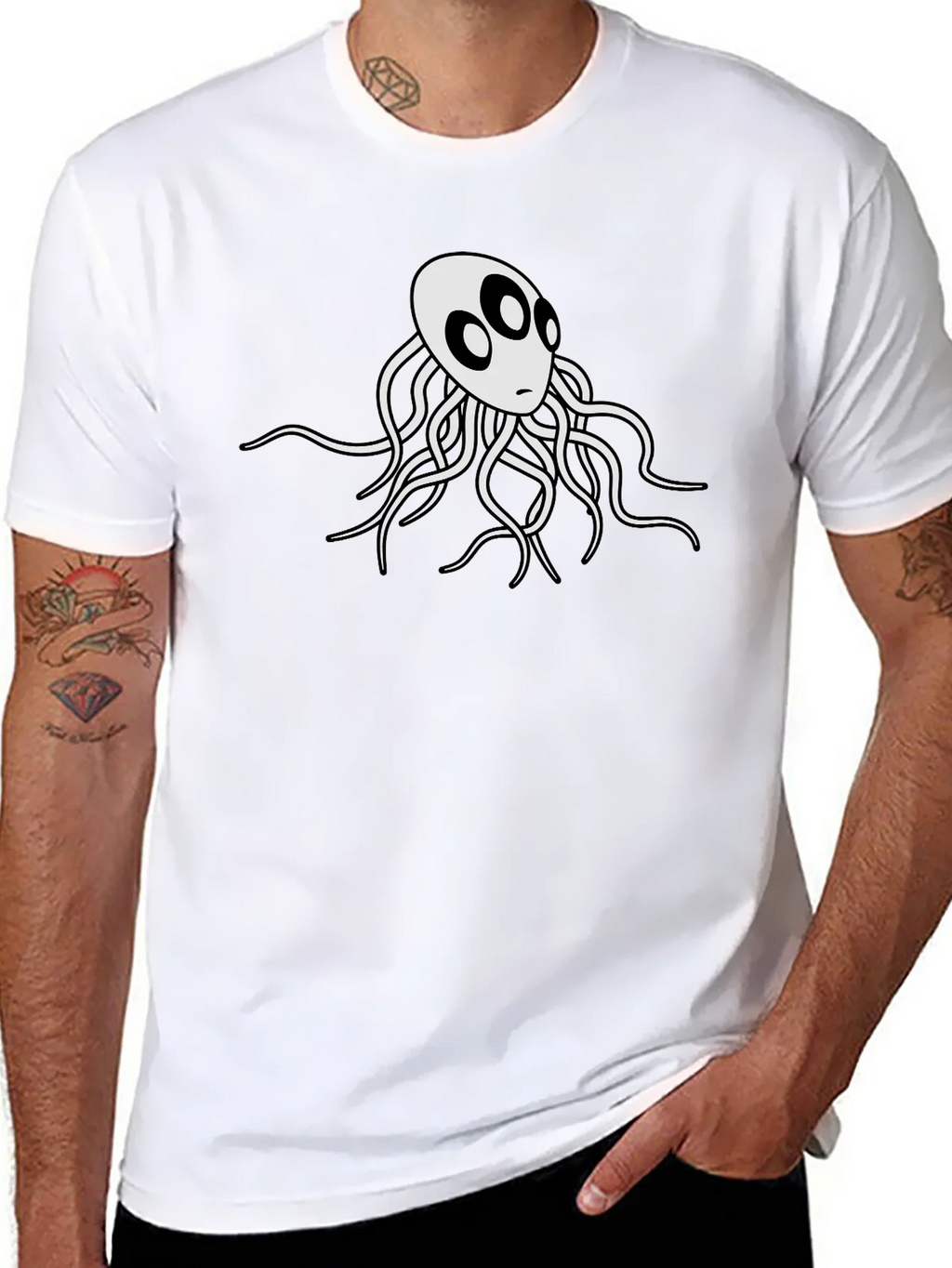 Mens Black T-Shirt with White Octopus Graphic product image 7